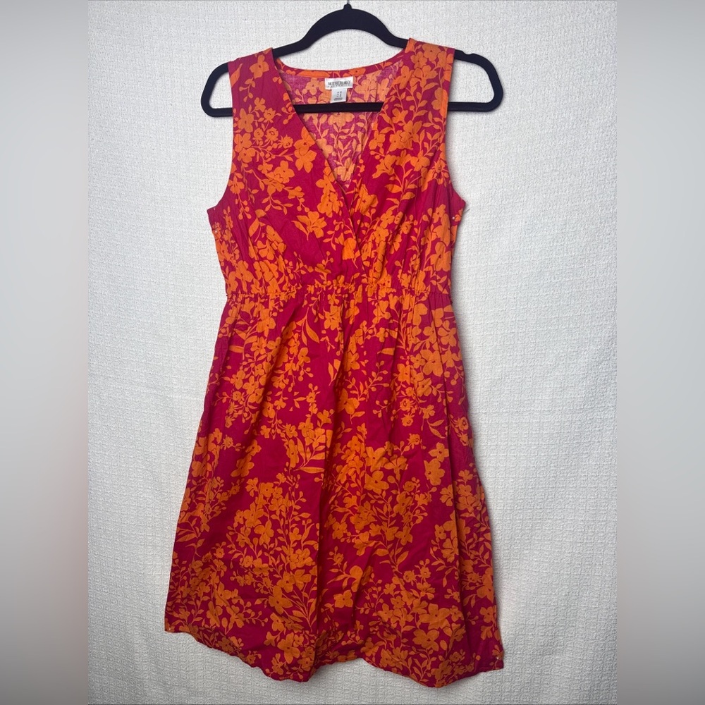 Motherhood Maternity Vibrant Red and‎ Orange Midi Dress